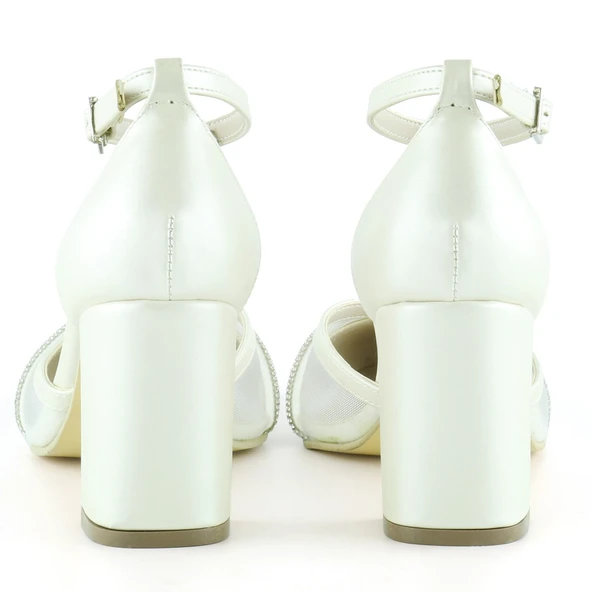 Erkan Saçmacı Molly Sedef Taşlı Fileli Kalın Topuklu Abiye Gelinlik Ayakkabı - 3