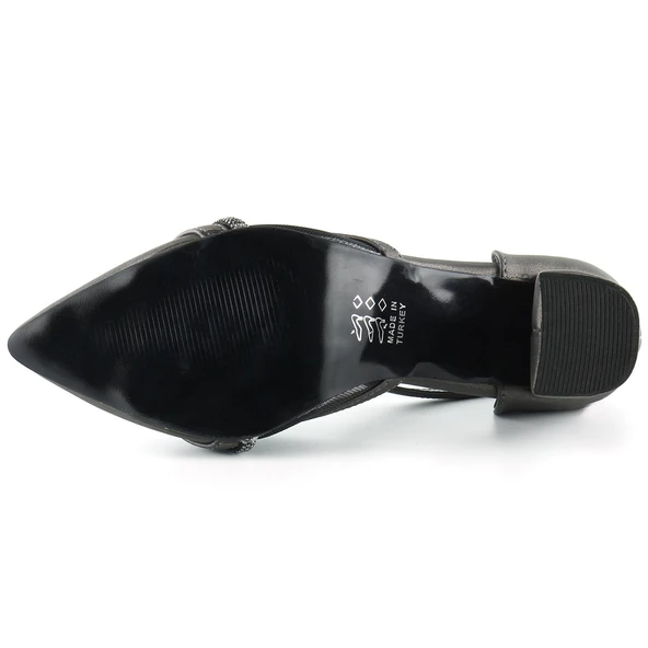 Erkan Saçmacı Molly Antrasit Saten Taşlı Fileli Kalın Topuklu Ayakkabı - 5