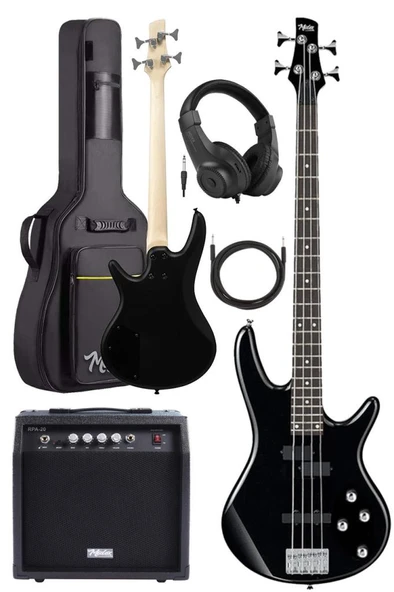 Midex MBG-400BK-20AMP 4 Telli Bas Gitar ve 20W Amfi Gigbag Kulaklık Full Set ürün görseli 1