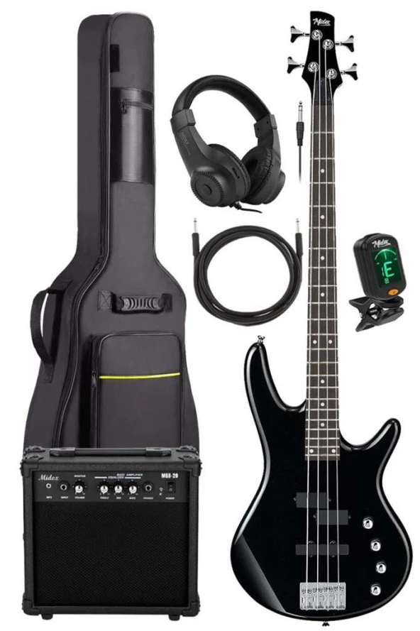 Midex MBG400-AMP 4 Telli Bas Gitar ve 20W Amfi Gigbag Kulaklık Full Set