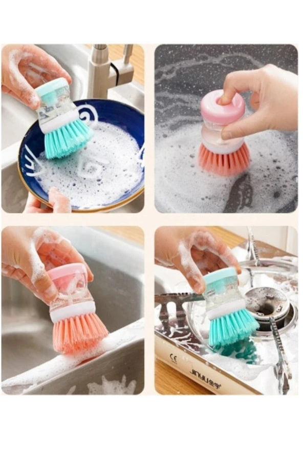 1 Adet Bulaşık Yıkama Fırçası Sıvı Deterjan Hazneli Ocak Tencere Tava Mutfak Banyo Temizleme Fırçası