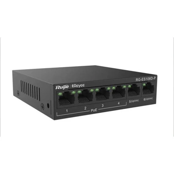 RUIJIE REYEE RG-ES106D-P 4 PORT 10/100 4 PORT POE 2 PORT UPLINK 58W YONETILEMEZ DESKTOP SWITCH