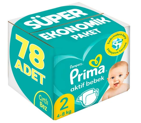 Prima Bebek Bezi Beden:2 (4-8Kg) Mini 78 Adet Süper Ekonomik Pk