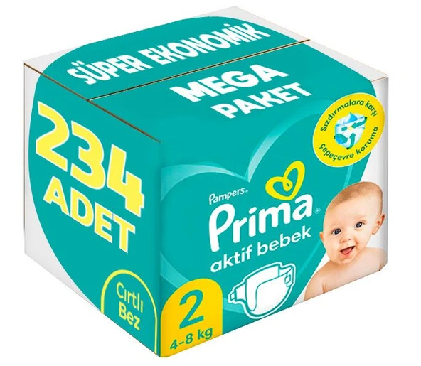 Prima Bebek Bezi Beden:2 (4-8Kg) Mini 234 Adet Süper Ekonomik Mega Pk