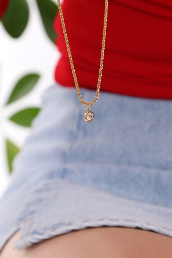 Kadın  Göz Taşlı  Zincir  Kolye Çelik - Resim 3