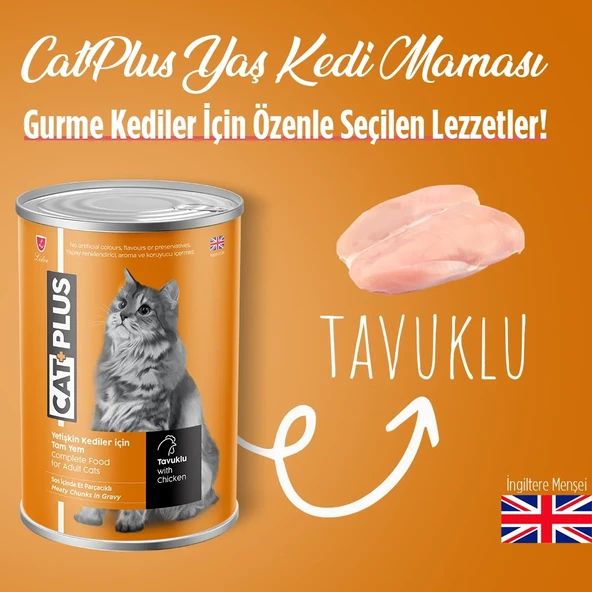 CatPlus Sos İçinde Et Parçacıklı Tavuklu Yetişkin Kedi Konserve Yaş Mama 400 Gr x 6 Adet - 2