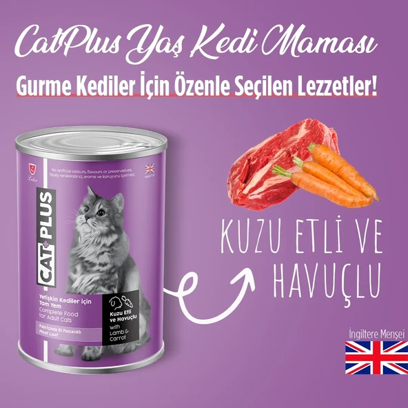 CatPlus Pate Kuzu Etli ve Havuçlu Yetişkin Kedi Konserve Yaş Mama 395 Gr x 24 Adet - 2