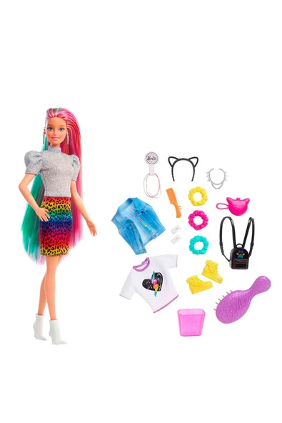 Barbie Leopar Desenli Saçlar Bebeği GRN81