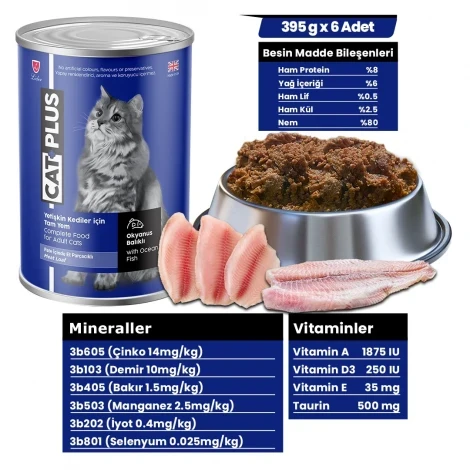CatPlus Pate İçinde Et Parçacıklı Okyanus Balıklı Yetişkin Kedi Konserve Yaş Mama 395 Gr x 6 Adet - 1