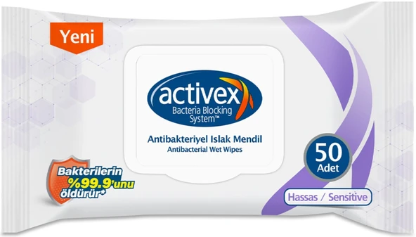 Activex Antibakteriyel Islak Havlu Mendil Hassas 50 Yaprak Tekli Pk Plastik Kapaklı