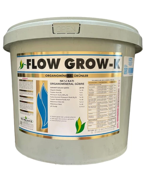 KLIMAKS FLOW GROW-K AMİNO ASİT KOVA TOZ (10 KG) ORGANİK MADDE ORANI % 30
