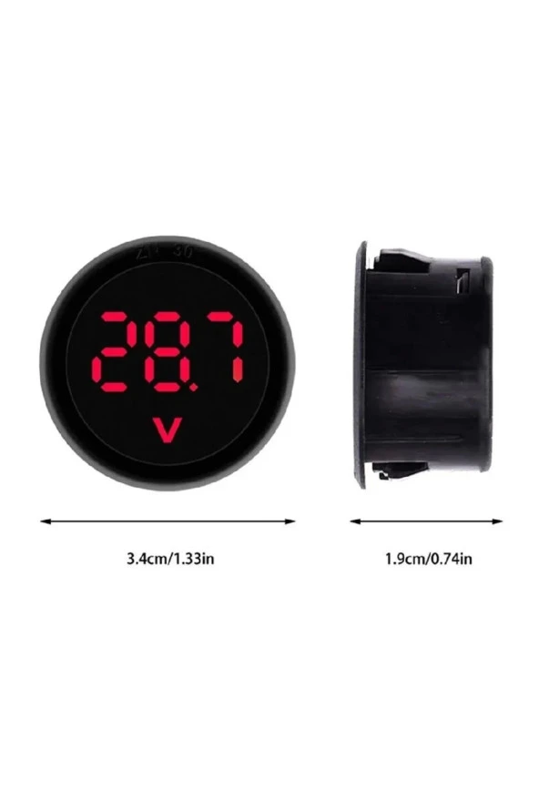 Voltmetre DC 4-100V Led Dijital Ekran Dairesel - Kırmızı - 5