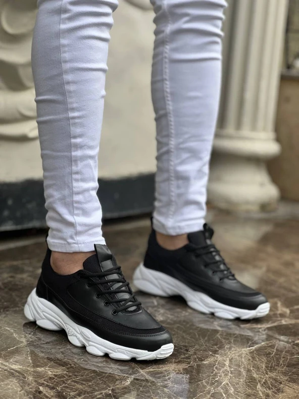 KB-707 Siyah Cilt Yüksek Taban Bağcıklı Günlük Erkek Ayakkabı - Resim 2