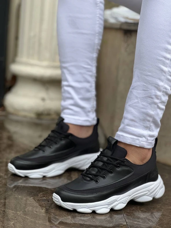 KB-707 Siyah Cilt Yüksek Taban Bağcıklı Günlük Erkek Ayakkabı - Resim 3