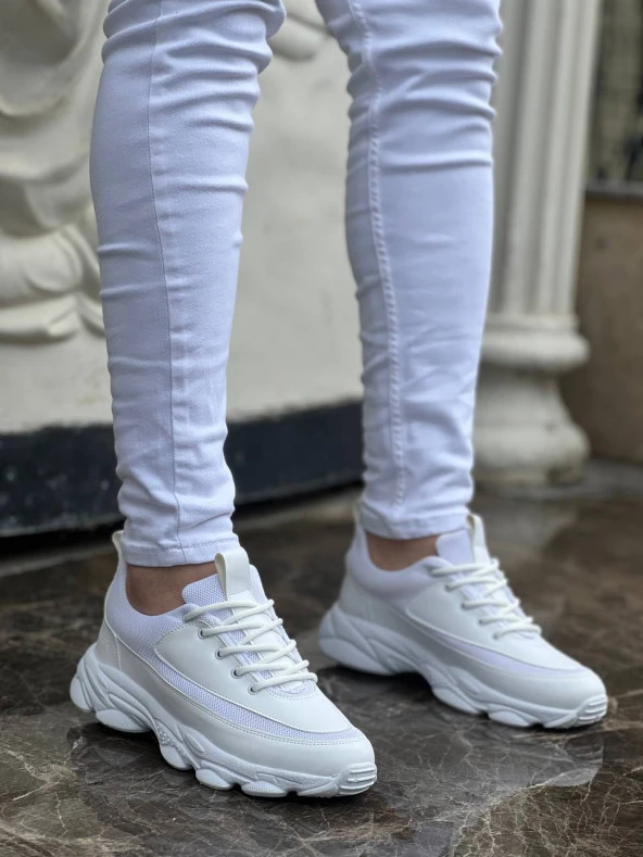 KB-707 Beyaz Cilt Yüksek Taban Bağcıklı Günlük Erkek Ayakkabı - 3