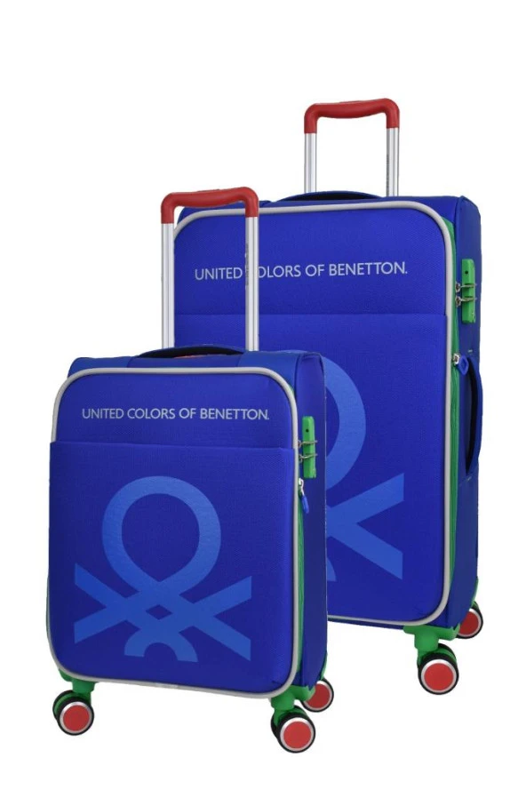 Benetton Büyük ve Kabin 2'li Valiz Seti Ultra Light Hafif Kumaş Valiz Saks Mavi Bnt2200