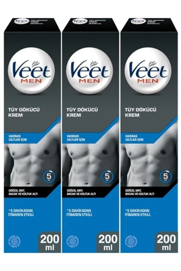 Veet Men Erkeklere Özel Tüy Dökücü Krem Hassas Ciltler 200ml X3