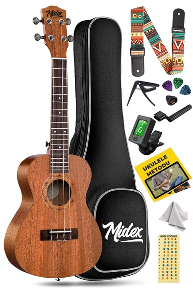 Midex TN-26MC Set Maun Tenör Ukulele (Softcase Tuner Capo Metod Nota Sticker Askı Pena)