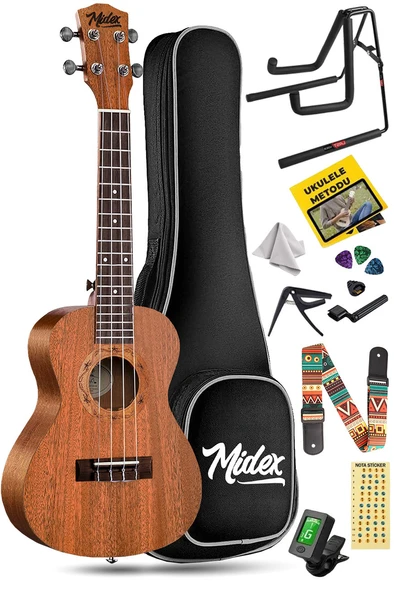 Midex TN-26MC-ST Set Maun Tenör Ukulele (Softcase Stand Tuner Capo Metod Nota Sticker Askı Pena)