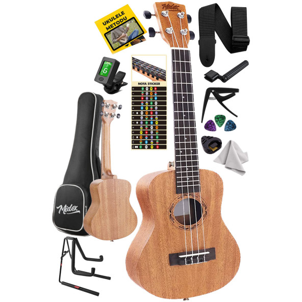 Midex TN-26MC-ST Set Maun Tenör Ukulele (Softcase Stand Tuner Capo Metod Nota Sticker Askı Pena)