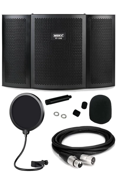 Midex PF-50B Mikrofon Ses Yalıtım İzolasyon Paneli METAL 35x22 cm Filtre Kablo Sünger Hediye) ürün görseli 1