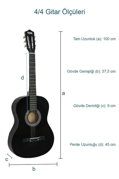 Midex CG-270BK Siyah Klasik Gitar 4/4 Yetişkin Boy Sap Ayarlı Full Set - Resim 3