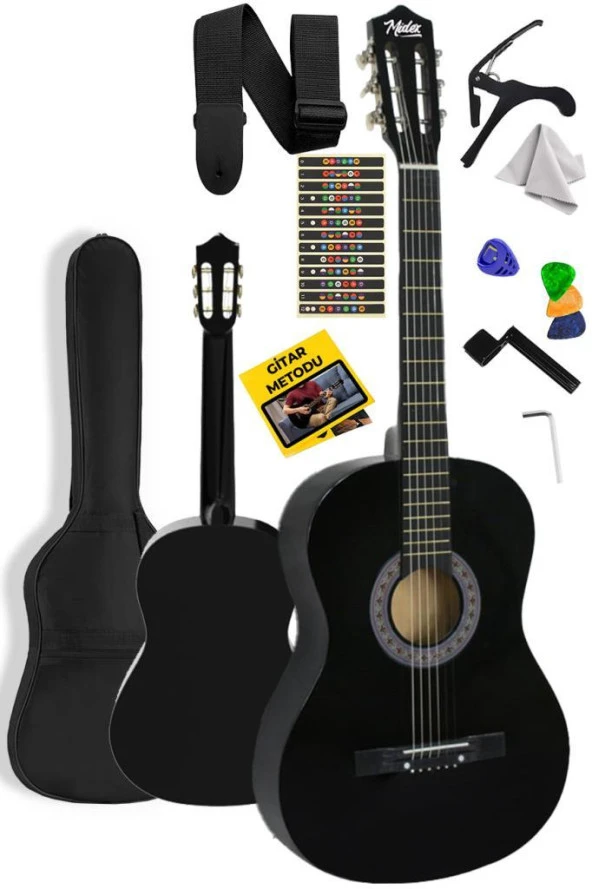 Midex Cg-270Bk Siyah Klasik Gitar 4/4 Yetişkin Boy Sap Ayarlı Full Set