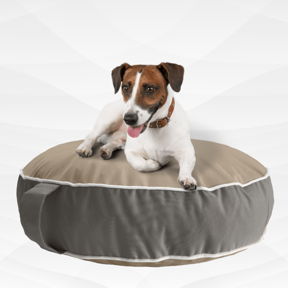 Fermuarlı Kedi Köpek Minderi Yuvarlak Kedi Minderi Yıkanabilir Kedi Yatağı Köpek Yatağı Bej-antrasit ürün görseli