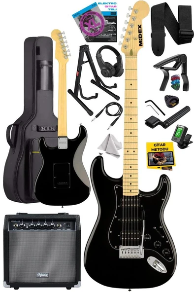 Midex RPH-40BK-35AMP Full Black 35W Amfili Elektro Gitar Seti HSH Manyetik Maple Klavye - Resim 2