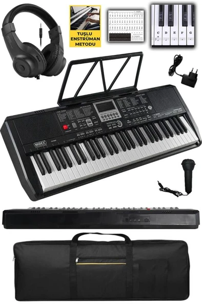 Midex PS-1800BK-H 61 Tuşlu Kaliteli Org Dijital Ekranlı Kulaklık Çanta Notalık Adaptör Sticker Öğrenim Metodu ürün görseli 1