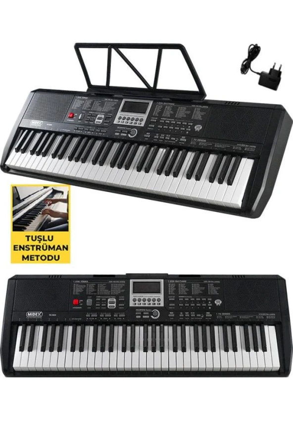 Midex PS-1800BK-H 61 Tuşlu Kaliteli Org Dijital Ekranlı Kulaklık Çanta Notalık Adaptör Sticker Öğrenim Metodu - 3