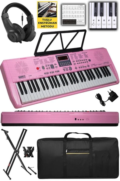 Midex PS-1800PK-SET 61 Tuşlu Kaliteli Pembe Org Dijital Ekran Stand Kulaklık Çanta Notalık Adaptör Sticker Metod ürün görseli 1