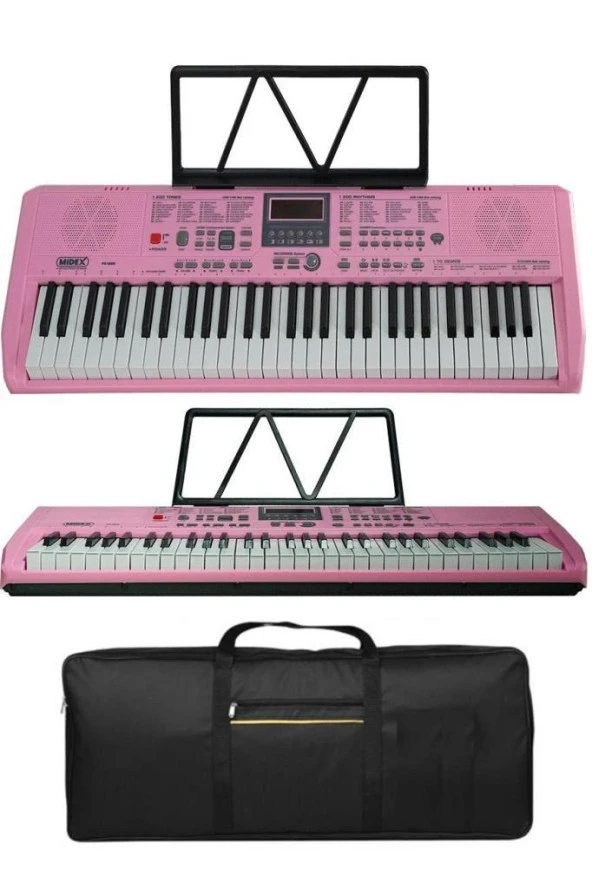 Midex PS-1800PK-SET 61 Tuşlu Kaliteli Pembe Org Dijital Ekran Stand Kulaklık Çanta Notalık Adaptör Sticker Metod - Resim 2