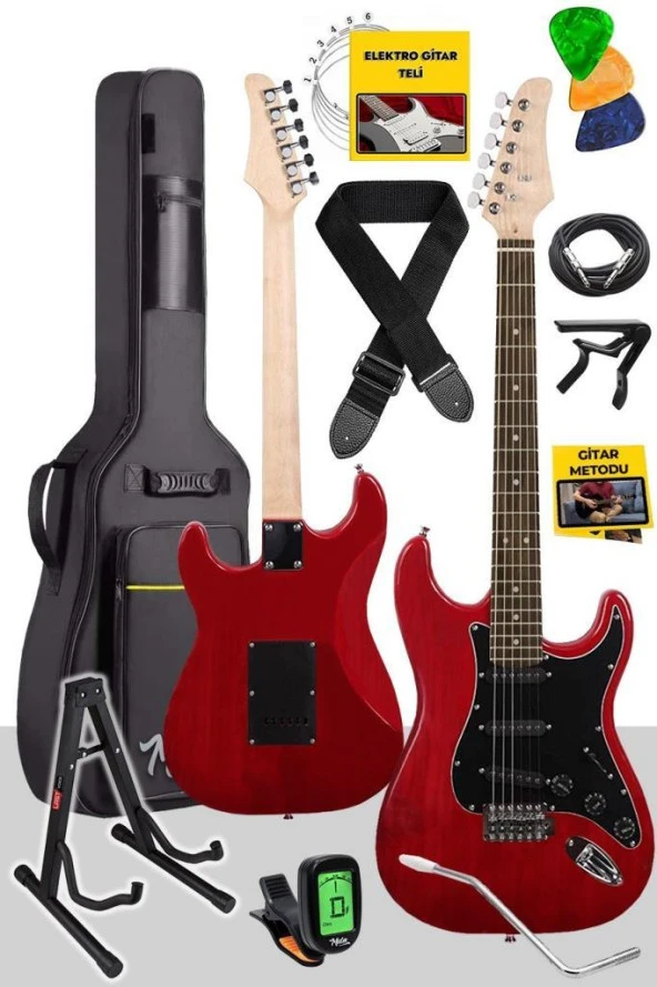 Midex RPH30RDST RED Profesyonel Elektro Gitar (Stand Çanta Askı Capo Tuner Pena Kablo Yedek Tel)