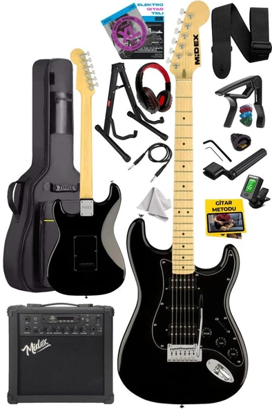 Midex RPH-40BK-25AMP Elektro Gitar Seti 25 WATT GAİN'Lİ Bluetooth Şarjlı Amfi ve Full SET - Resim 3