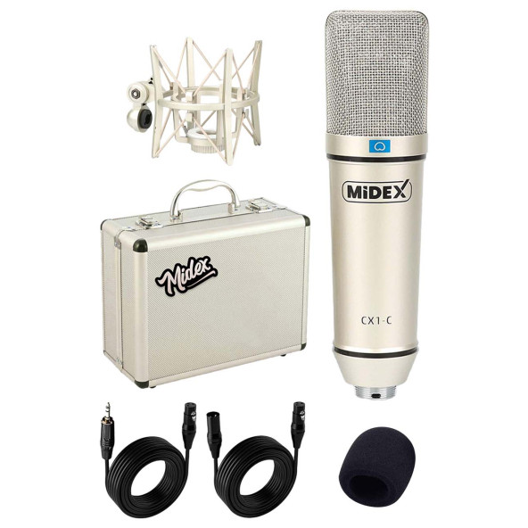 Midex CX1 Profesyonel Condenser Stüdyo Ses Kayıt Mikrofon Seti Hardcase ile Full Set