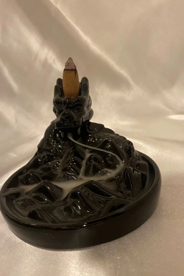 Dragon Ejderha Budha Geri Akış Tütsülük Şelale Ters Akış Tütsü Seramik Feng Şui Seramik Siyah - Resim 2