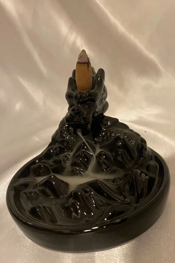 Dragon Ejderha Budha Geri Akış Tütsülük Şelale Ters Akış Tütsü Seramik Feng Şui Seramik Siyah - Resim 3