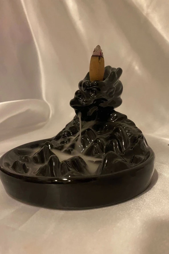 Dragon Ejderha Budha Geri Akış Tütsülük Şelale Ters Akış Tütsü Seramik Feng Şui Seramik Siyah - Resim 6