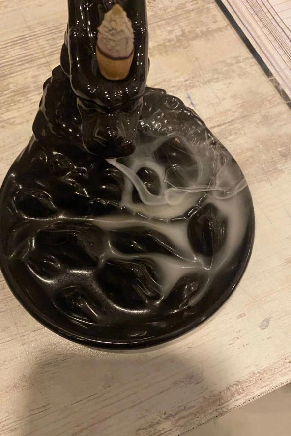 Dragon Ejderha Budha Geri Akış Tütsülük Şelale Ters Akış Tütsü Seramik Feng Şui Seramik Siyah - Resim 7