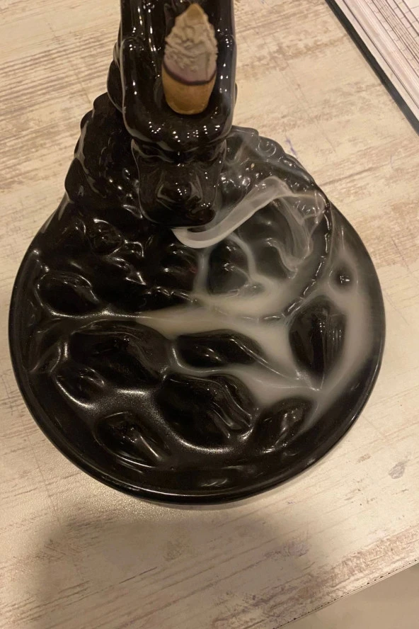 Dragon Ejderha Budha Geri Akış Tütsülük Şelale Ters Akış Tütsü Seramik Feng Şui Seramik Siyah - Resim 8