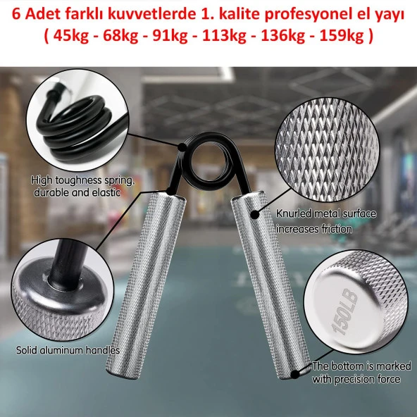 Valkyrie 6 Adet Profesyonel El Yayı Seti 1. Kalite Alüminyum Saplı Paslanmaz Çelik Yay - 6 Farklı Zorluk - 5