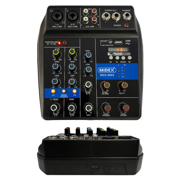 Midex MDX-999X Stüdyo Kayıt İçin Ses Kartlı +48V Phantomlu Kayıt Mikseri ( XLR Kablo + Rca Hediye) - 2