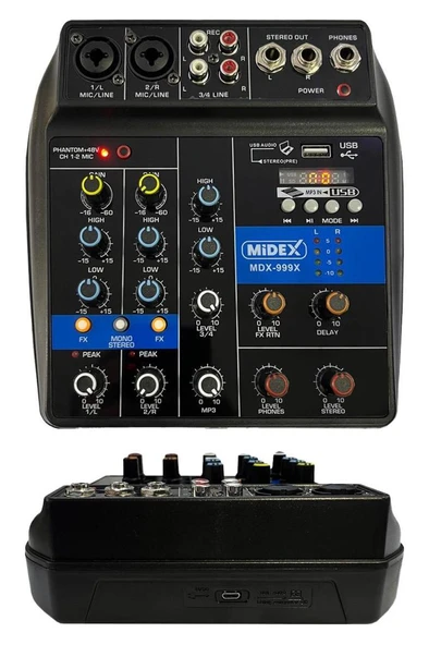 Midex MDX-999X Stüdyo Kayıt İçin Ses Kartlı +48V Phantomlu Kayıt Mikseri ( XLR Kablo + Rca Hediye) - Resim 2