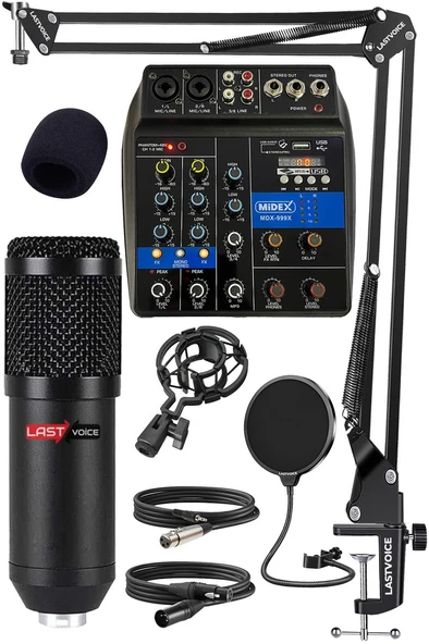 Lastvoice BM800 Mikrofon Phantomlu Mikser + Stand + Shock Mount Set