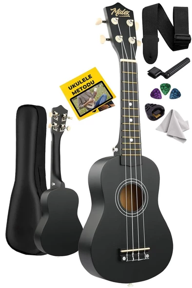 Midex UKX-901 BK Siyah Soprano Ukulele (Askı Çanta Metod Pena)