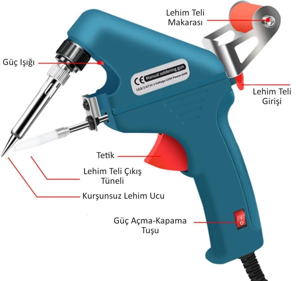 Valkyrie 5 Parça Tetikli Otomatik Beslemeli Havya Lehim Tabancası Seti - 60W 480°C Yeni Nesil Seramik Isınma - Tek El Kullanım - 3