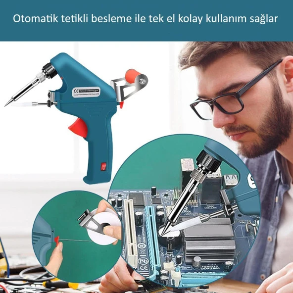 Valkyrie 5 Parça Tetikli Otomatik Beslemeli Havya Lehim Tabancası Seti - 60W 480°C Yeni Nesil Seramik Isınma - Tek El Kullanım - 5