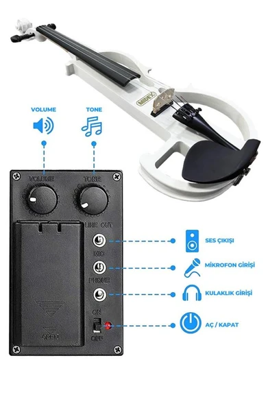 Midex RCZ-606W Elektro Keman Seti Beyaz (Kulaklık Kablo Metod Tuner Yastık ) - Resim 4