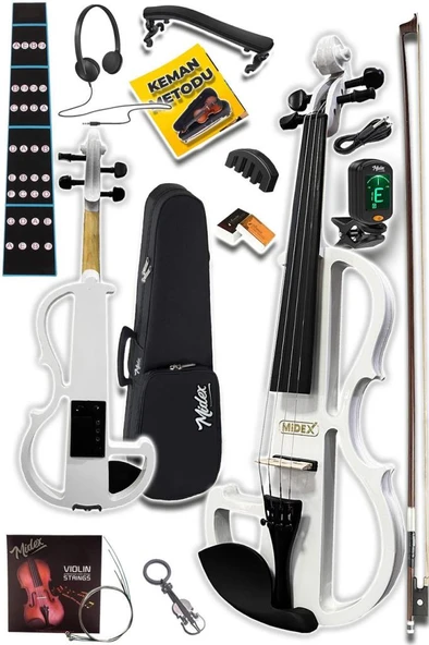 Midex RCZ-606W Elektro Keman Seti Beyaz (Kulaklık Kablo Metod Tuner Yastık ) - Resim 2